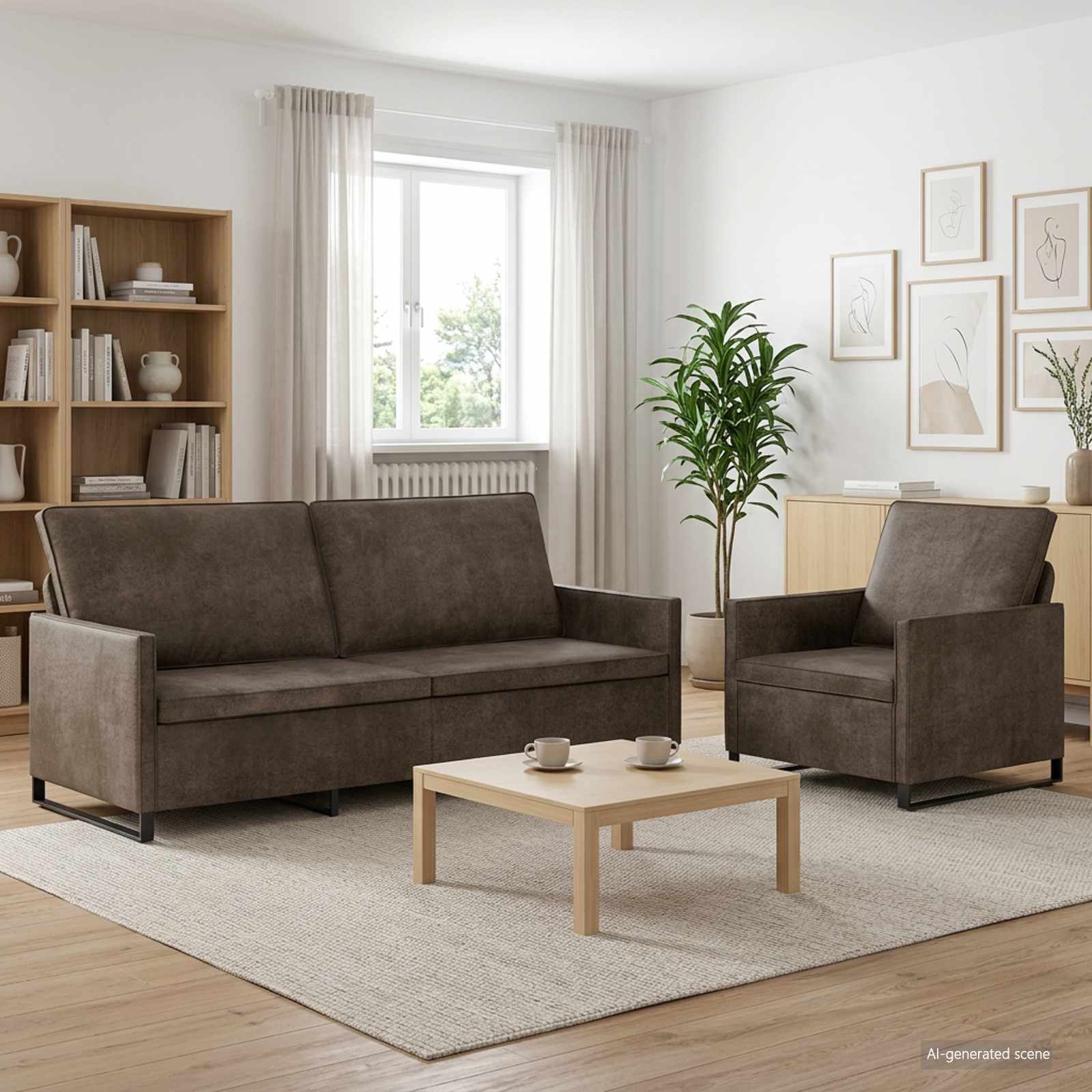 Bankstel 2 st Donkergrijs Faux Suède Stof