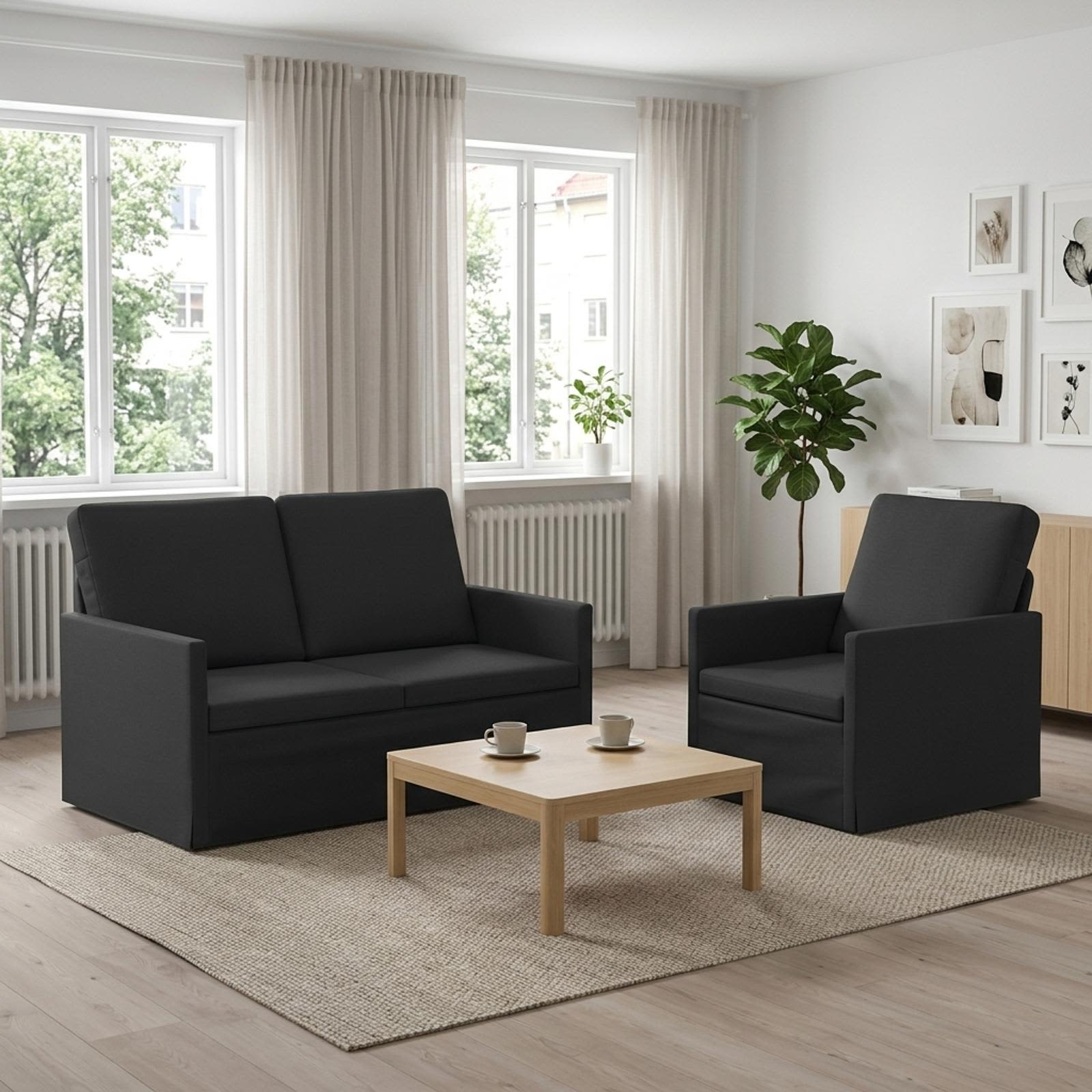Bankstel 2 pcs Zwart Stof