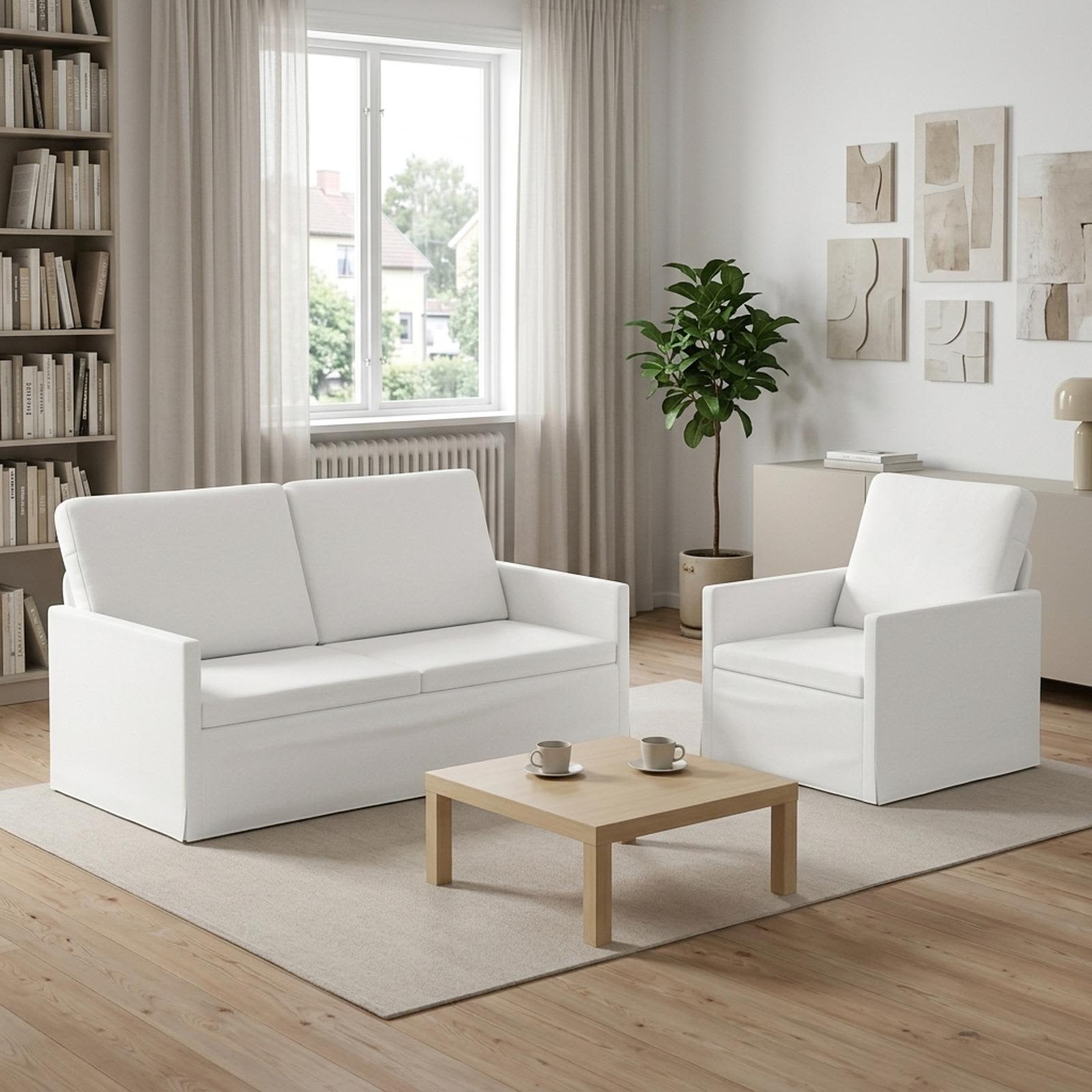 Bankstel 2 pcs Wit Stof
