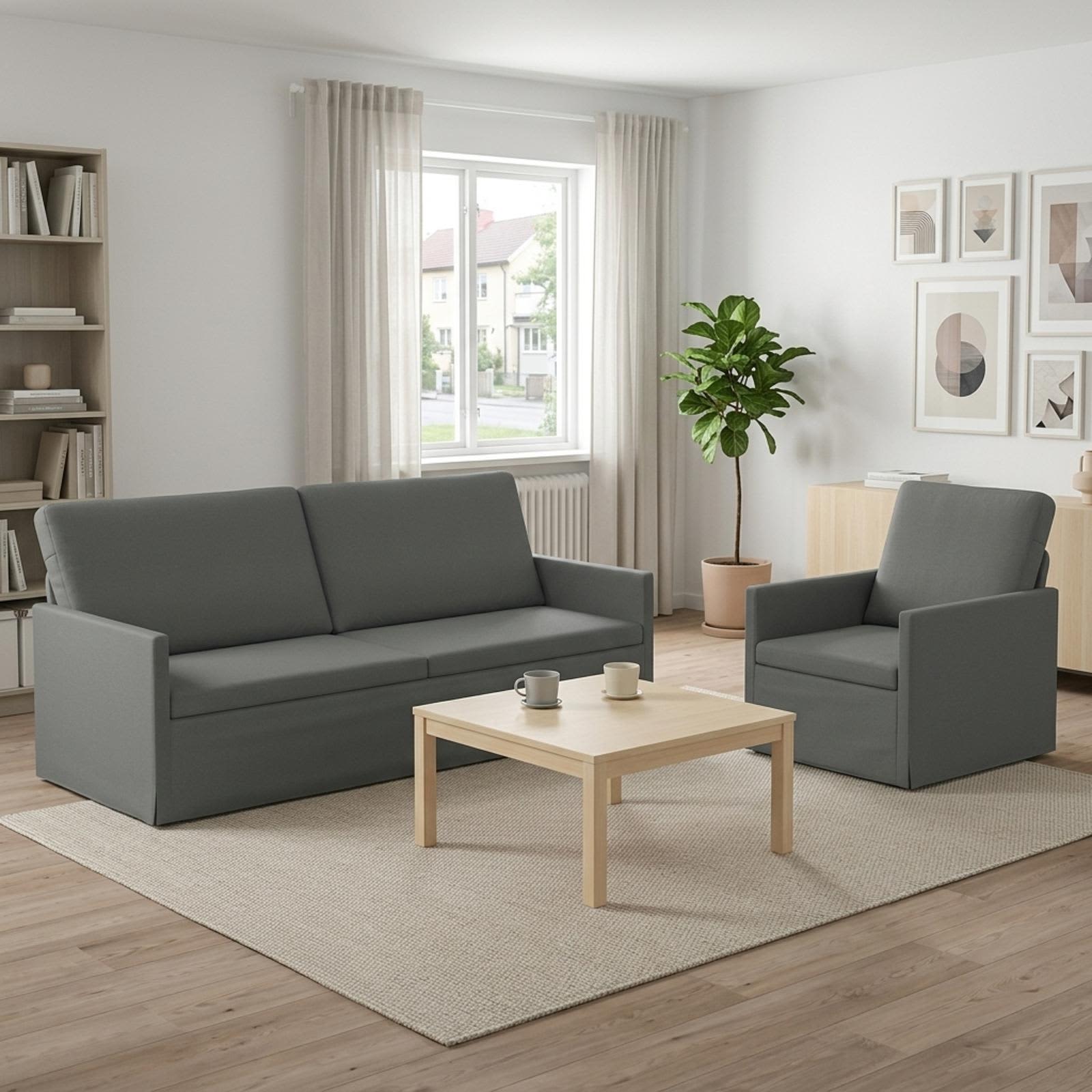Bankstel 2 pcs Donkergrijs Stof