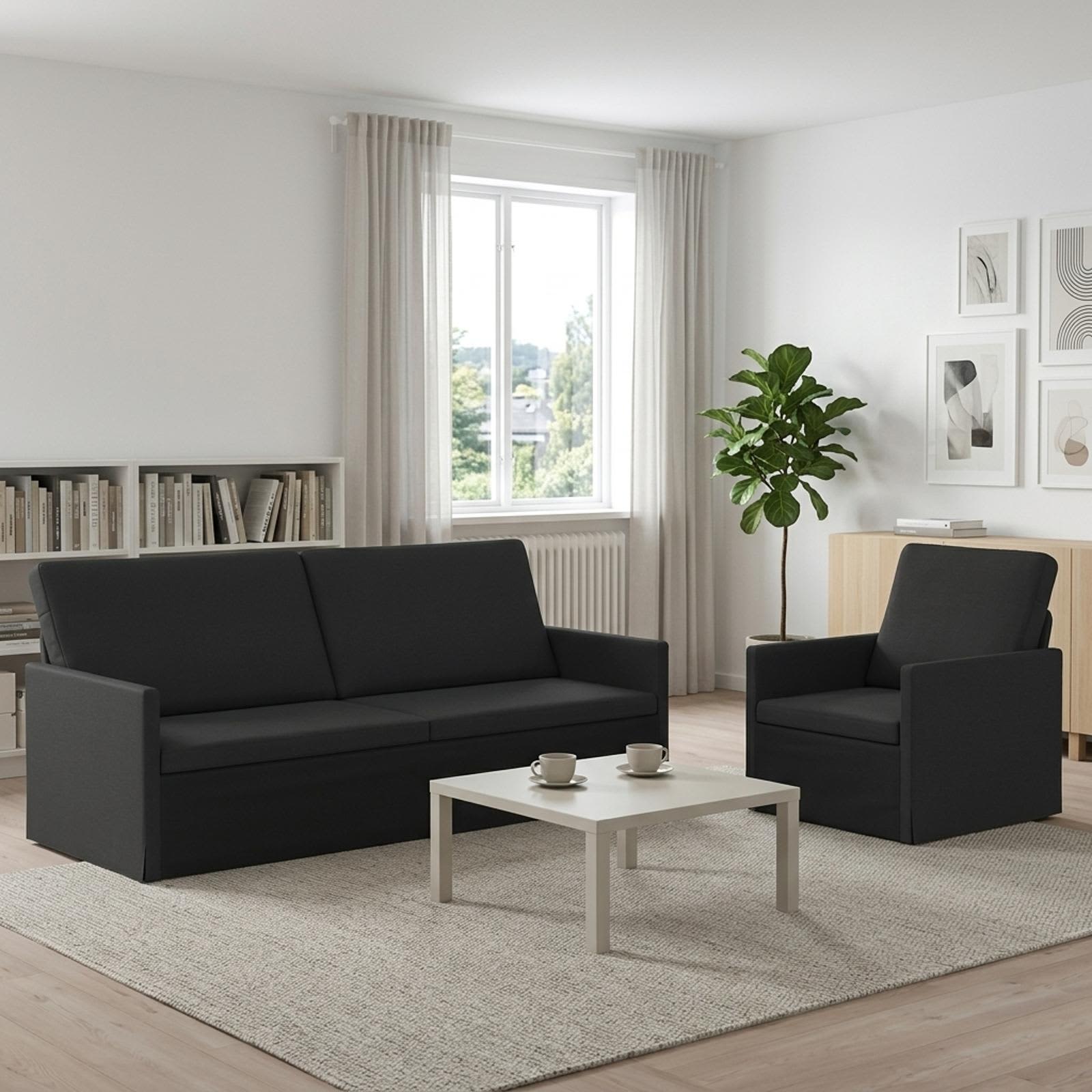 Bankstel 2 pcs Zwart Stof