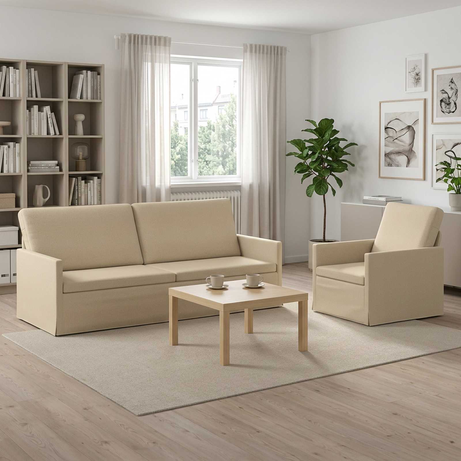 Bankstel 2 pcs Crèmekleurig Stof