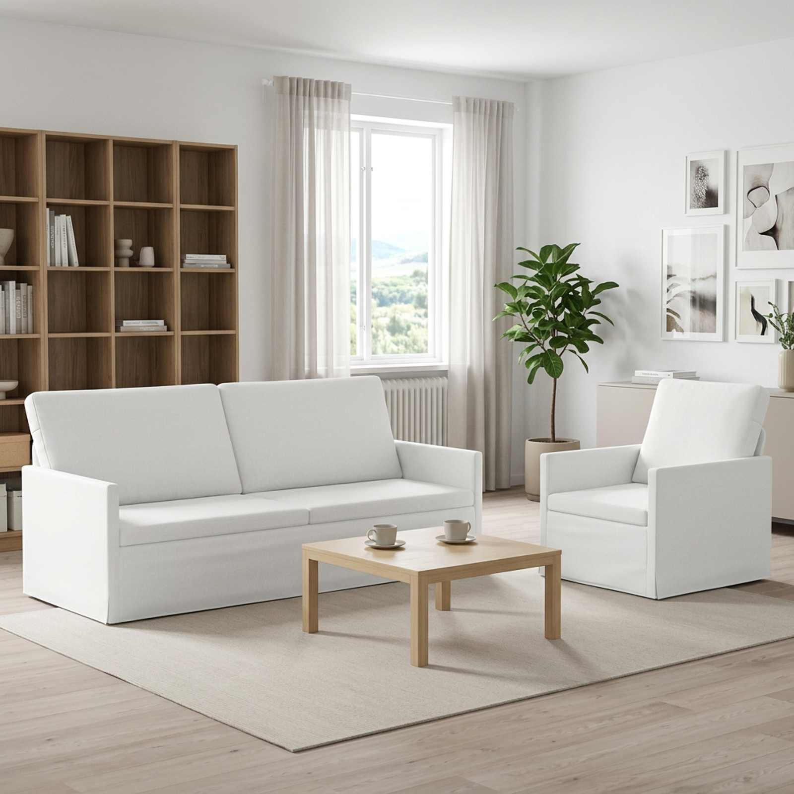 Bankstel 2 pcs Wit Stof