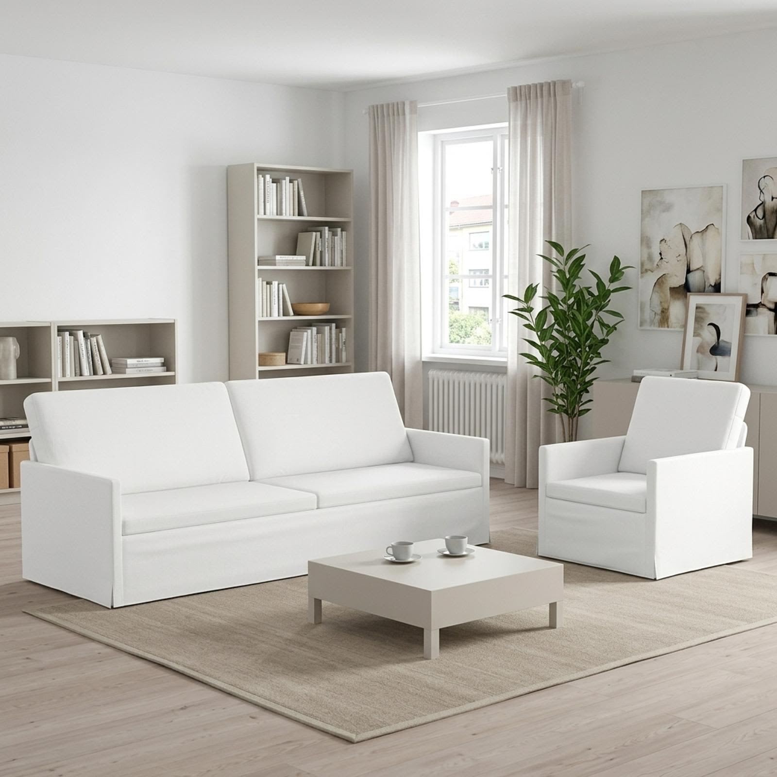 Bankstel 2 pcs Wit Stof