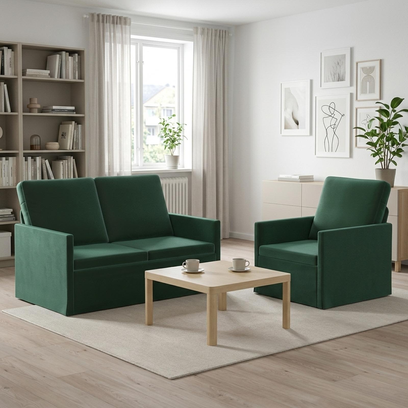 Bankstel 2 pcs Donkergroen fluweel