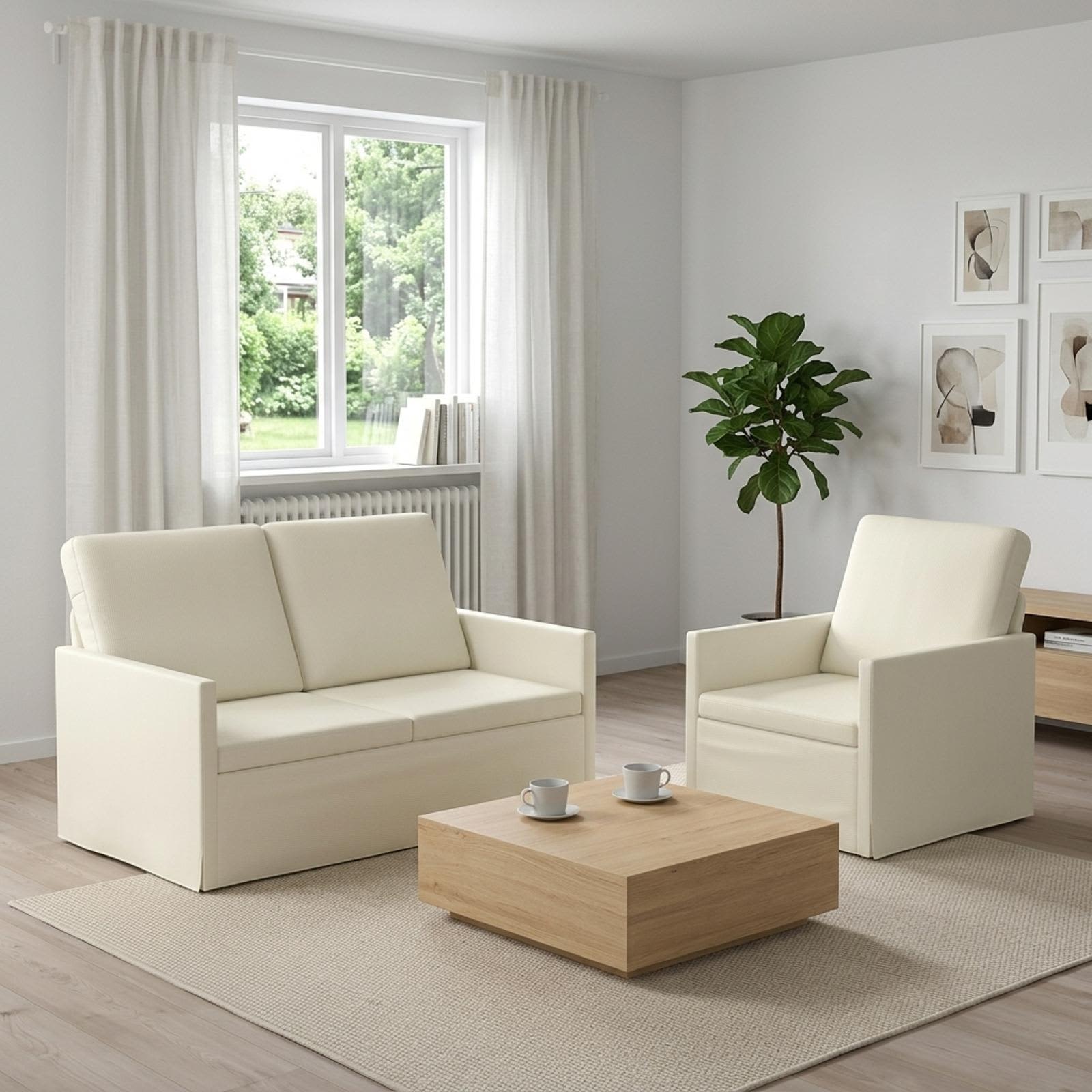 Bankstel 2 pcs Crèmekleurig Katoen Stof