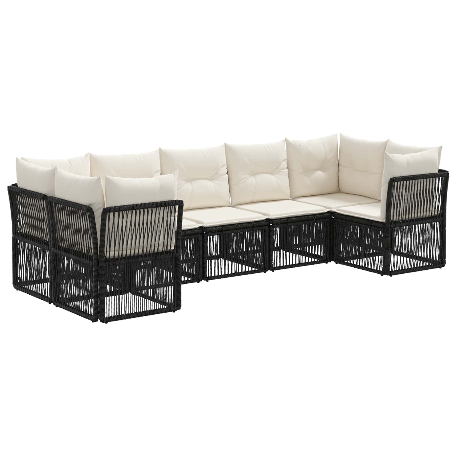 Tuinbankenset 7 st 7-Aantal zitplaatsen Zwart poly rattan