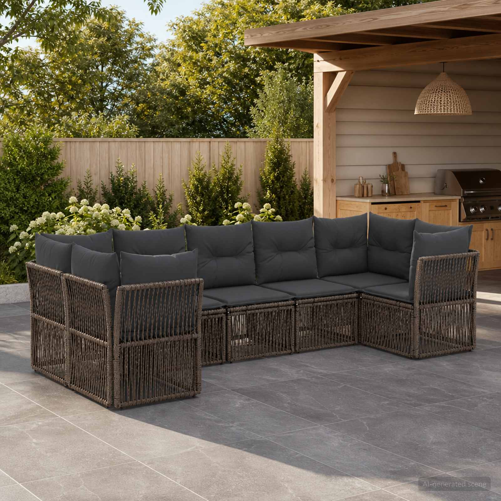 Tuinbankenset 7 st 7-Aantal zitplaatsen Grijs poly rattan