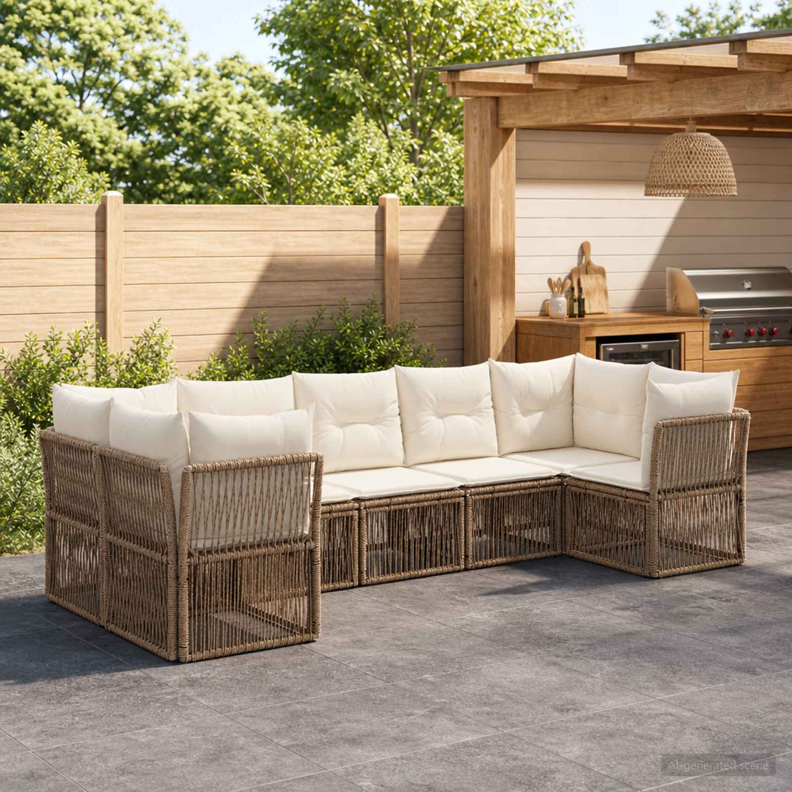 Tuinbankenset 7 st 7-Aantal zitplaatsen Beige poly rattan