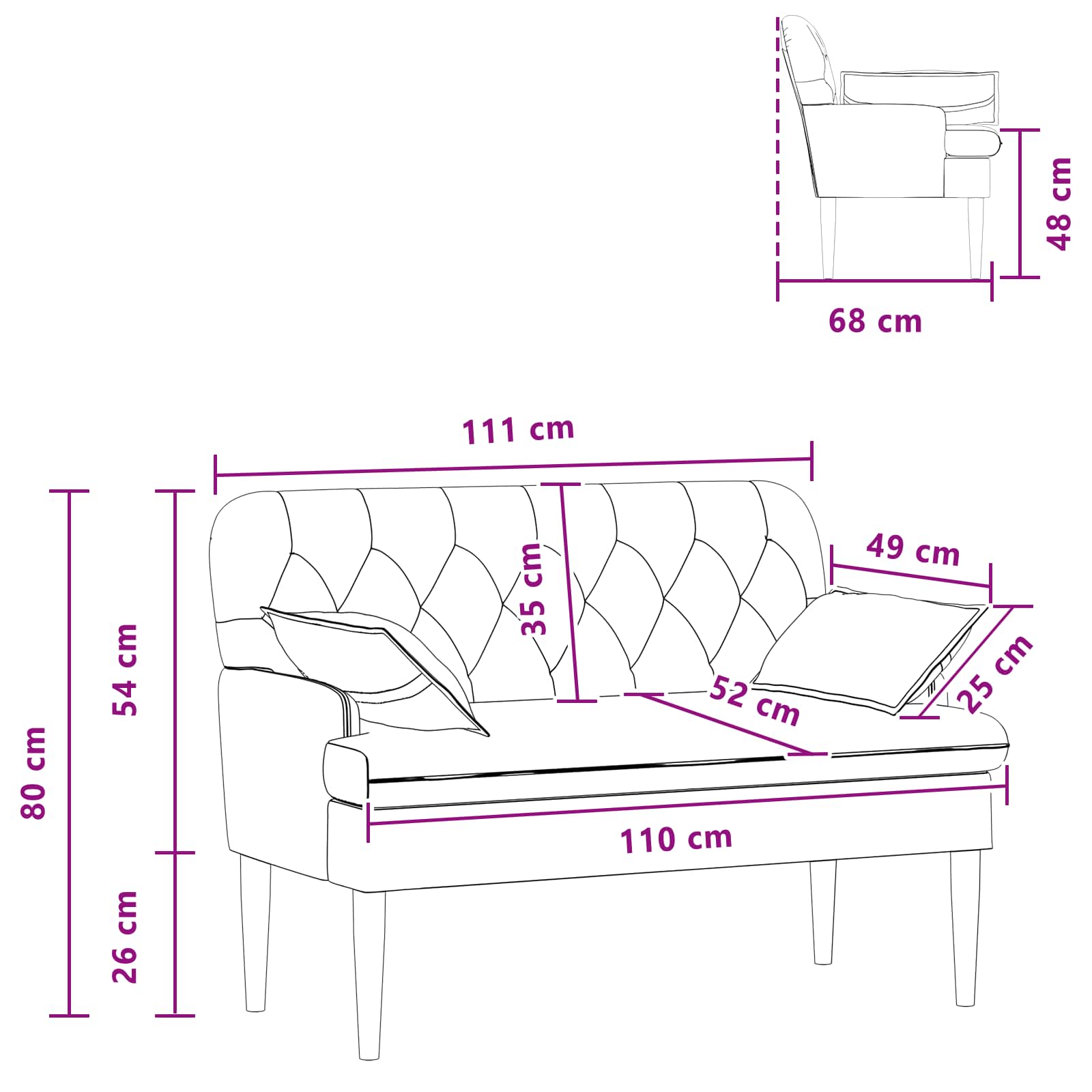 Loungebank met knopencomfort Roze 111 x 68 x 80 cm Stof