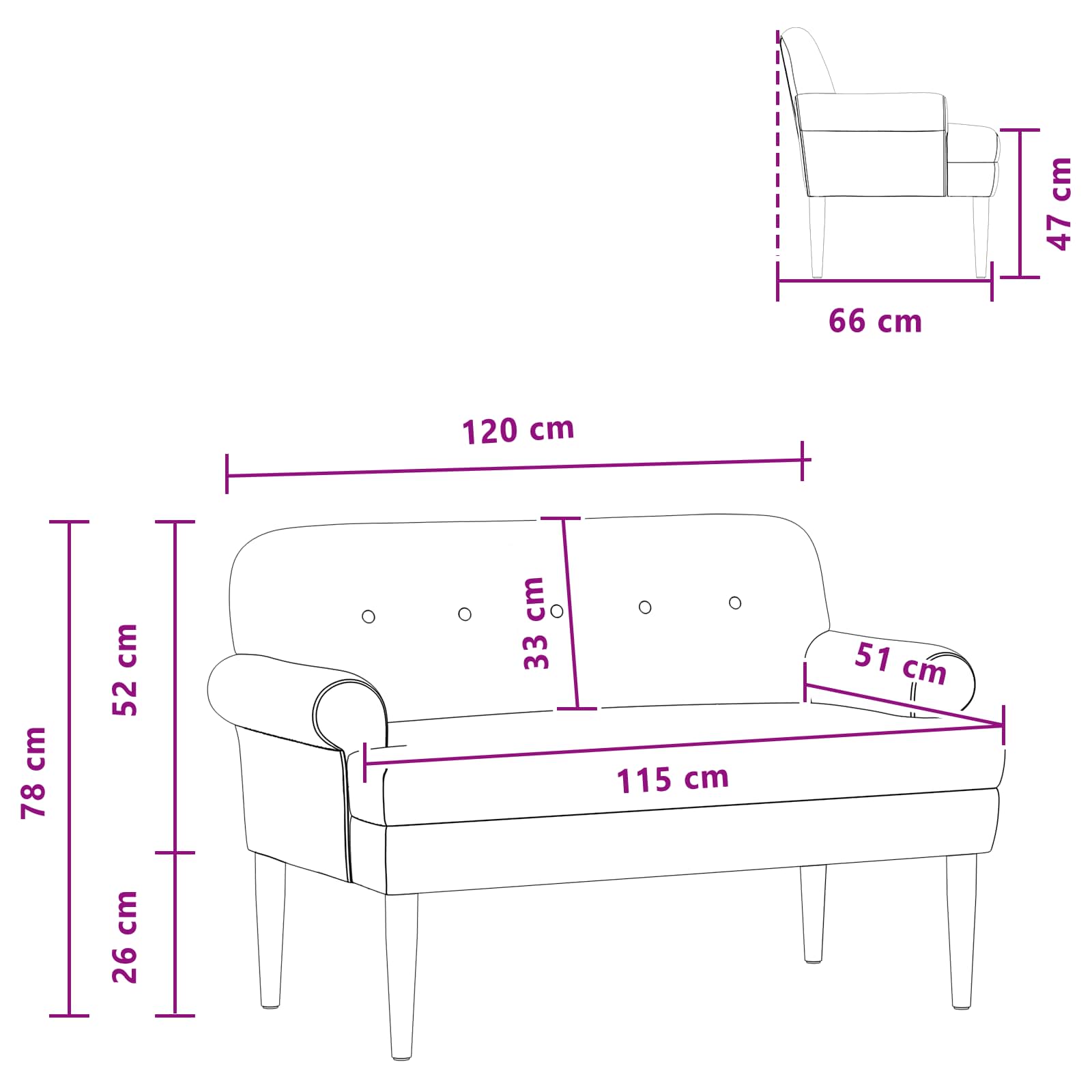 Loungebank met knopencomfort Wijnrood 120 x 66 x 78 cm fluweel