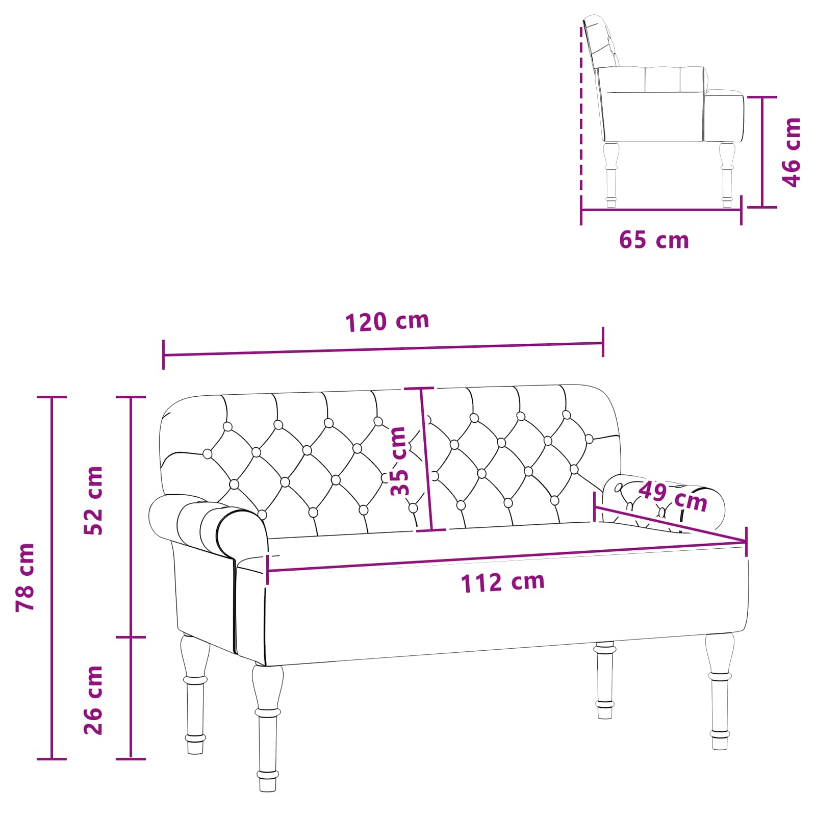 Loungebank met knopencomfort Bruin 120 x 65 x 78 cm