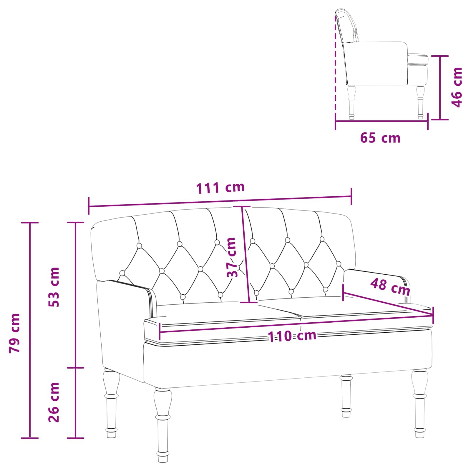 Loungebank met knopencomfort Lichtgroen 111 x 65 x 79 cm
