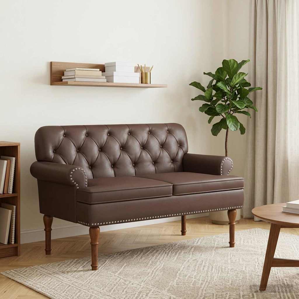 Loungebank met knopencomfort Bruin 120 x 65 x 77 cm Kunstleer