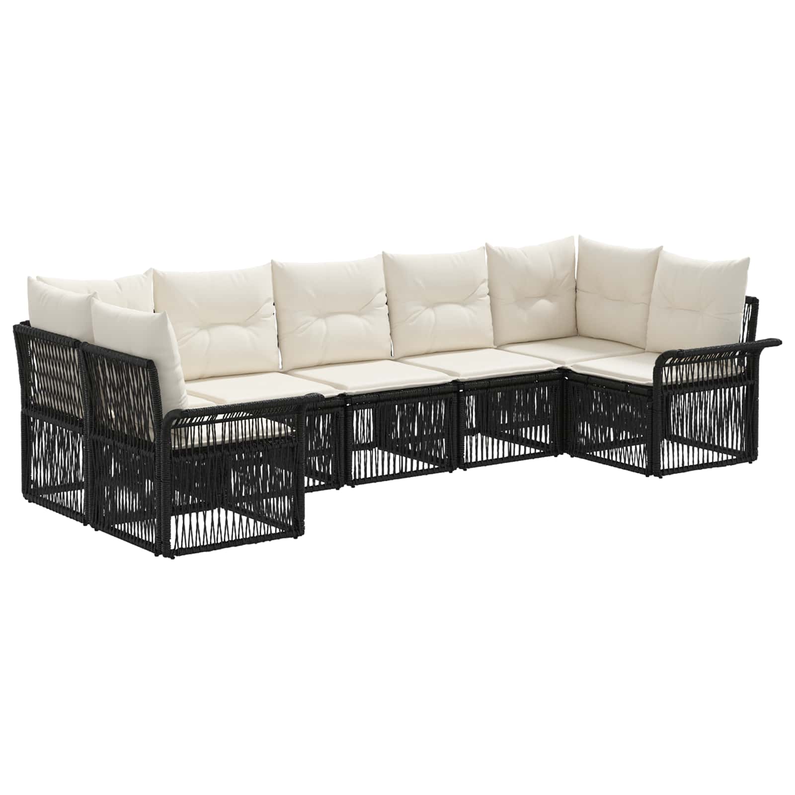 Tuinbankenset 7 st 7-Aantal zitplaatsen Zwart poly rattan