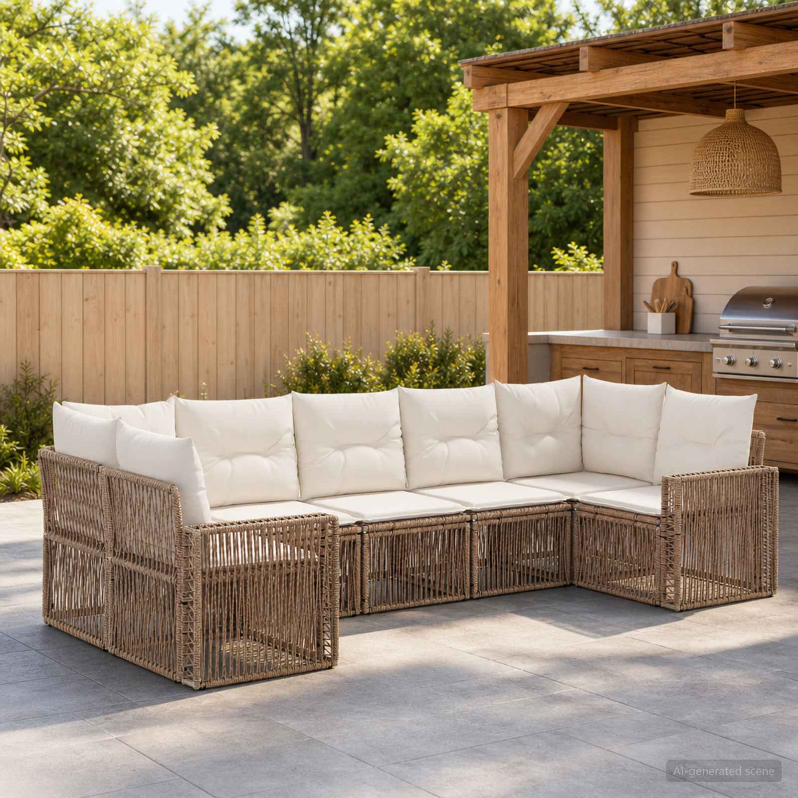 Tuinbankenset 7 st 7-Aantal zitplaatsen Beige en Crème Wit