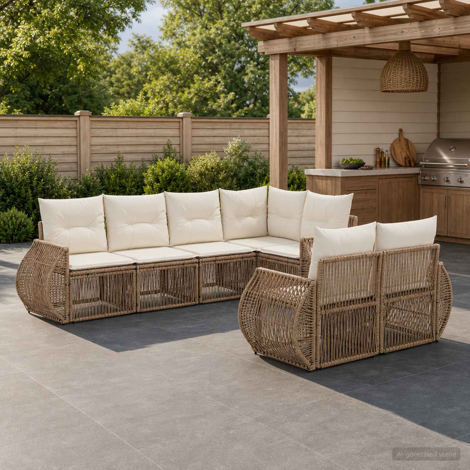 Tuinbankenset 7 st 7-Aantal zitplaatsen Beige en Crème Wit