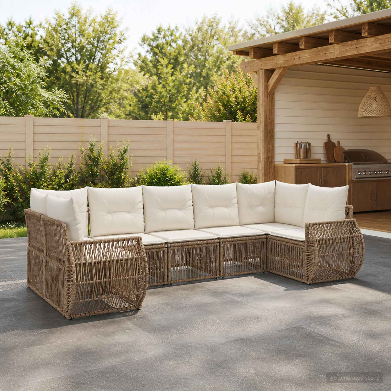 Tuinbankenset 7 st 7-Aantal zitplaatsen Beige en Crème Wit