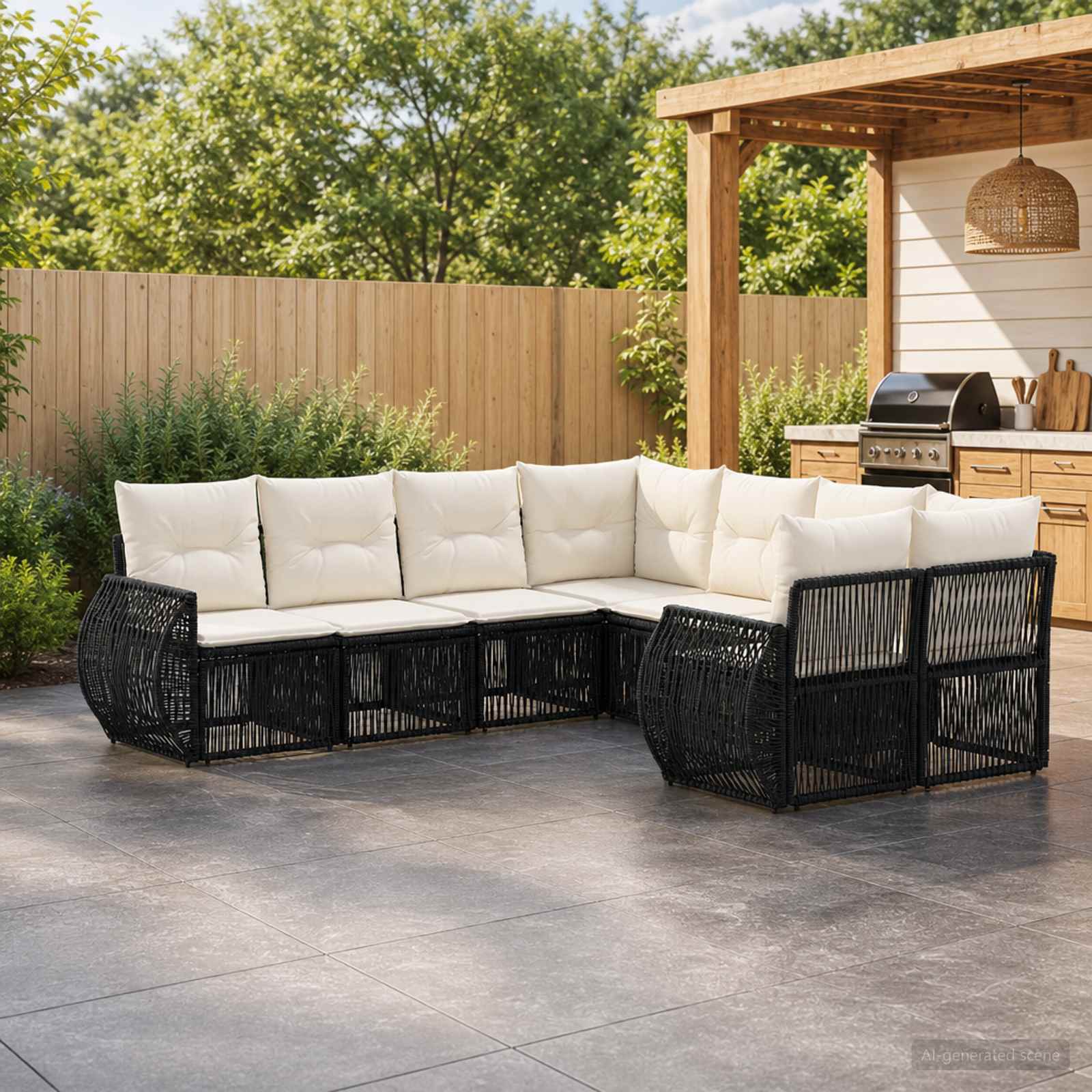 Tuinbankenset 8 st 8-Aantal zitplaatsen Zwart poly rattan