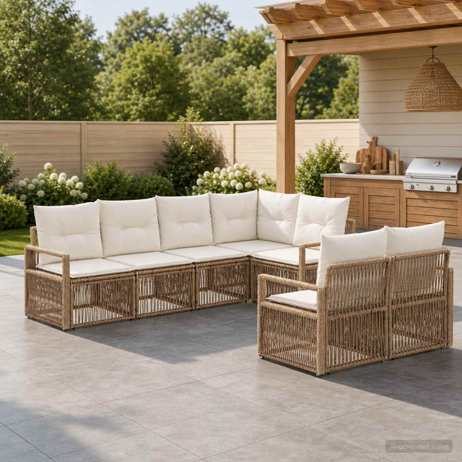 Tuinbankenset 7 st 7-Aantal zitplaatsen Beige poly rattan