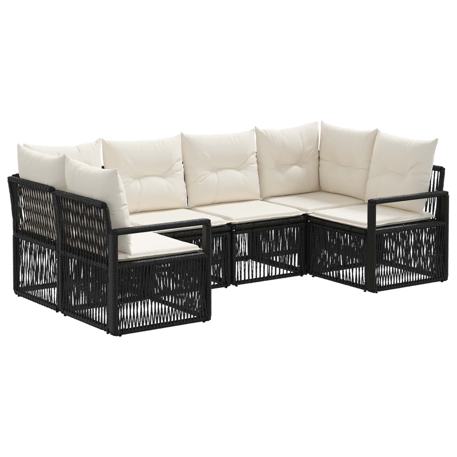 Tuinbankenset 6 st 6-Aantal zitplaatsen Zwart poly rattan