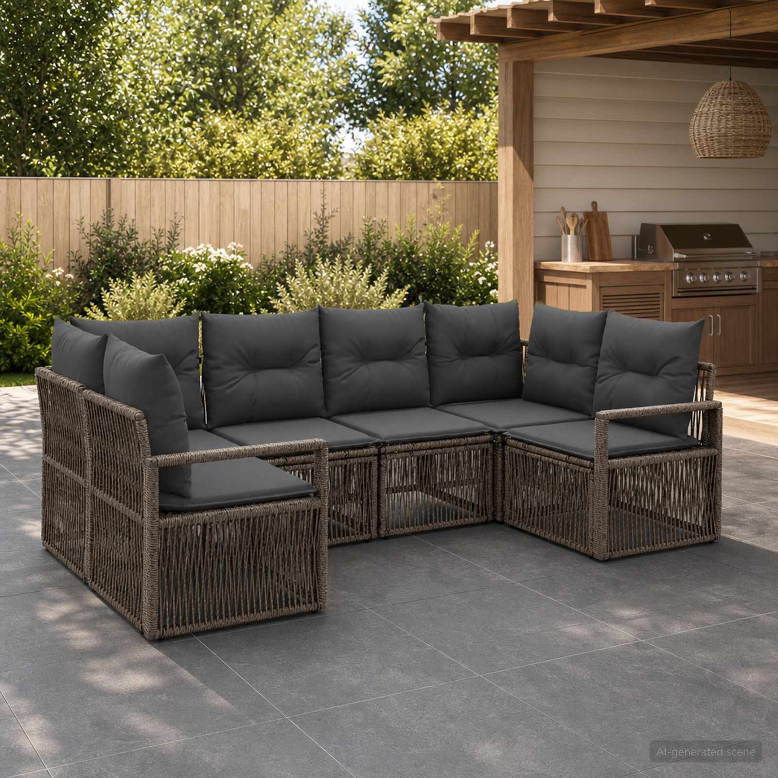 Tuinbankenset 6 st 6-Aantal zitplaatsen Grijs poly rattan