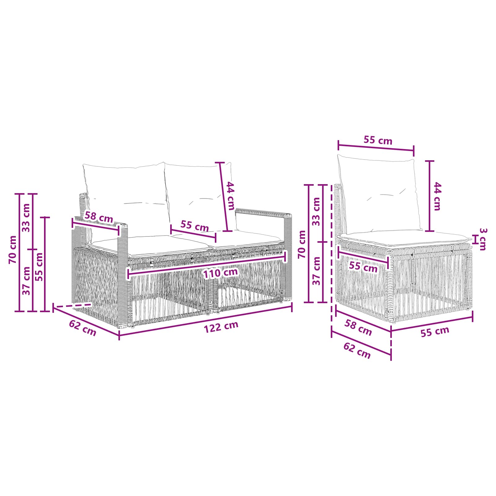 Tuinbankenset 6 st 6-Aantal zitplaatsen Grijs poly rattan