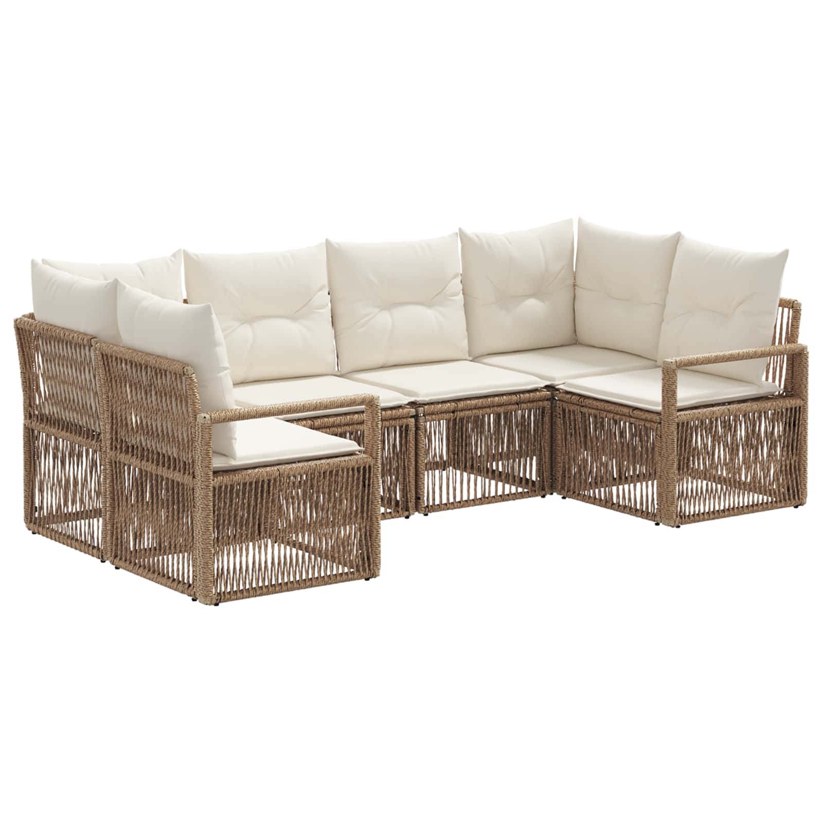 Tuinbankenset 6 st 6-Aantal zitplaatsen Beige poly rattan