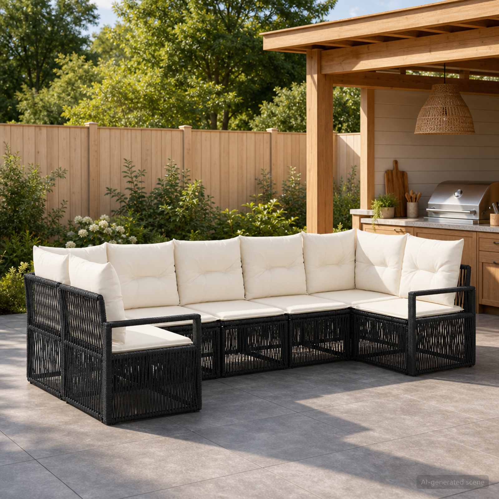 Tuinbankenset 7 st 7-Aantal zitplaatsen Zwart poly rattan