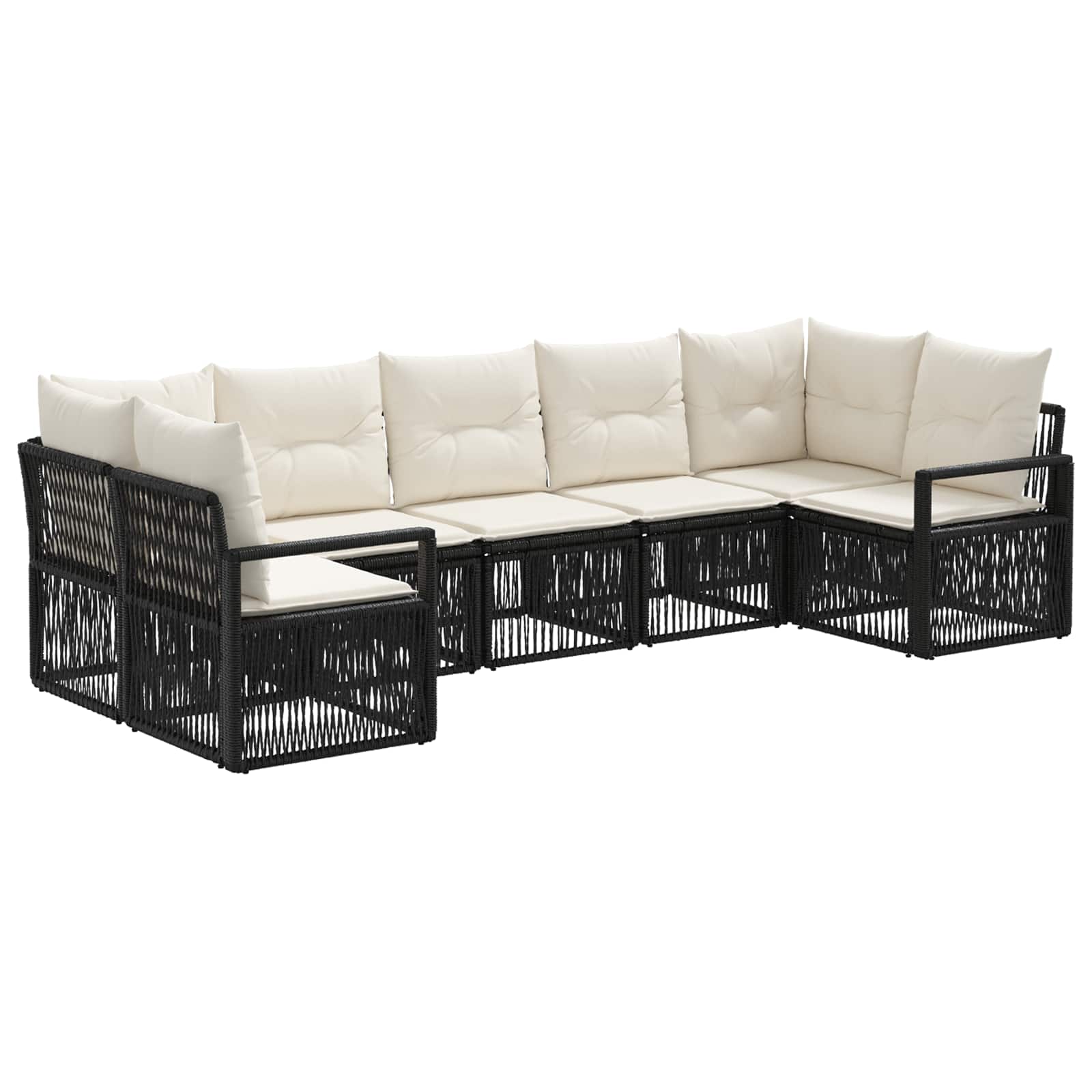 Tuinbankenset 7 st 7-Aantal zitplaatsen Zwart poly rattan