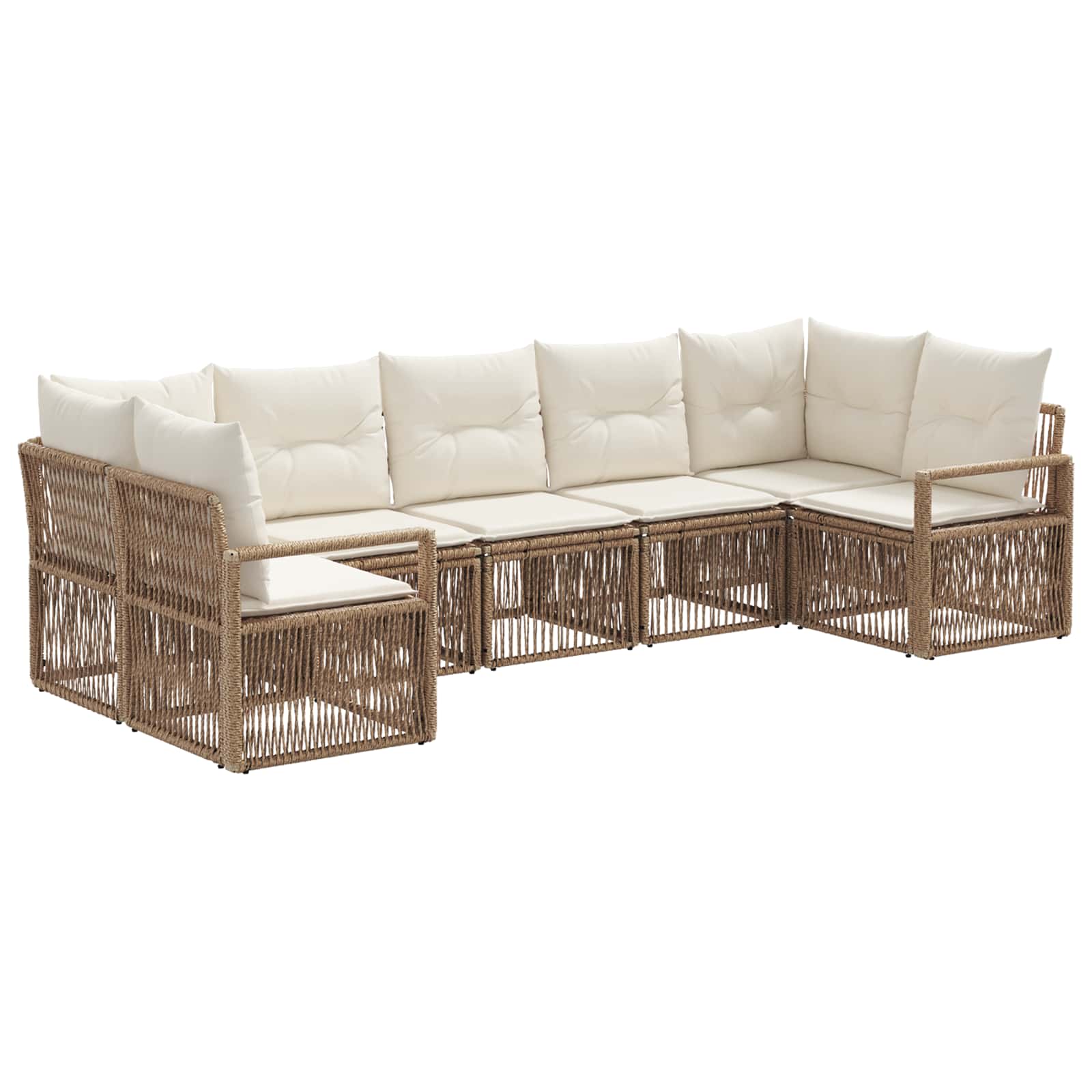 Tuinbankenset 7 st 7-Aantal zitplaatsen Beige poly rattan