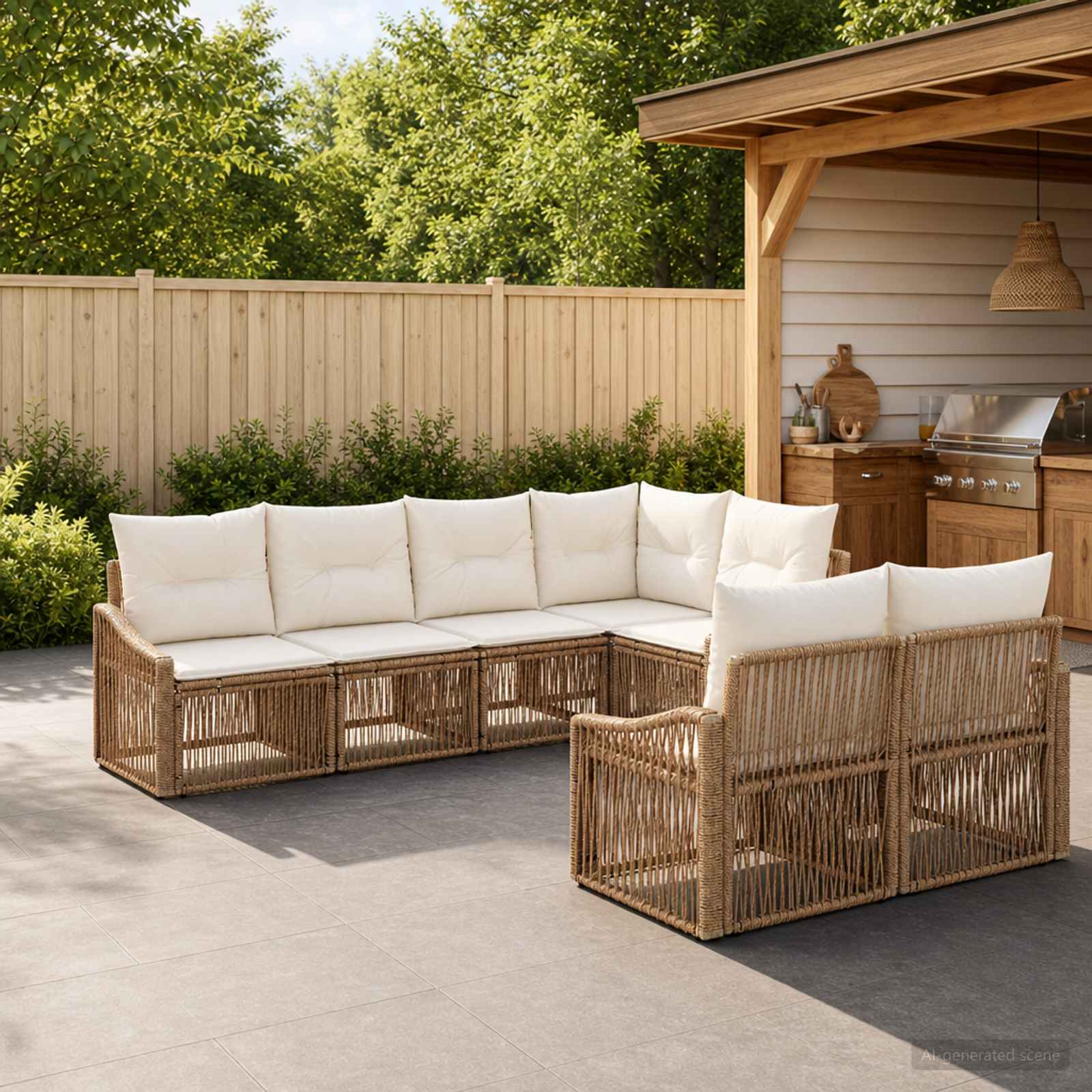 Tuinbankenset 7 st 7-Aantal zitplaatsen Beige poly rattan