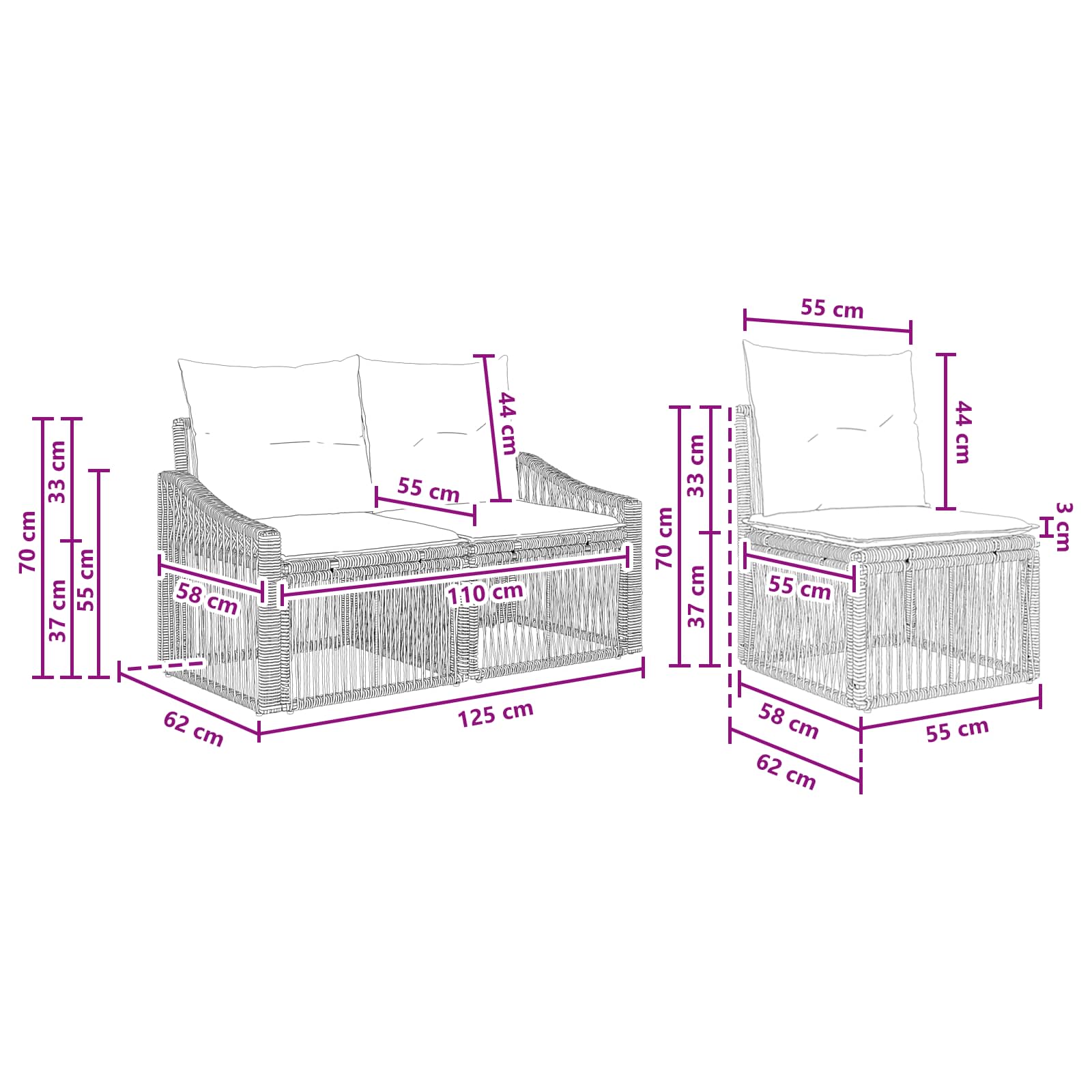 Tuinbankenset 6 st 6-Aantal zitplaatsen Zwart poly rattan