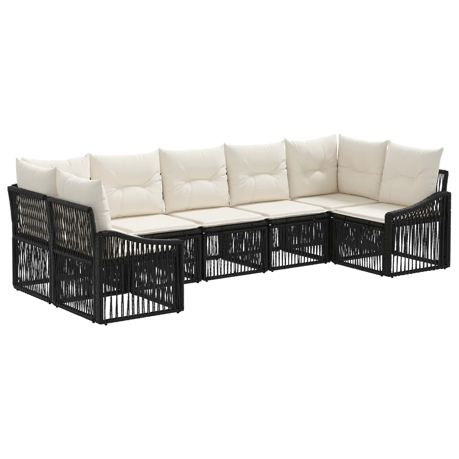 Tuinbankenset 7 st 7-Aantal zitplaatsen Zwart poly rattan