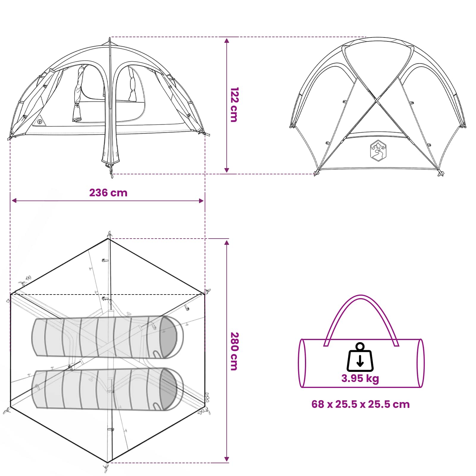 Trekkingtent met regenhoes waterdicht 2-persoons