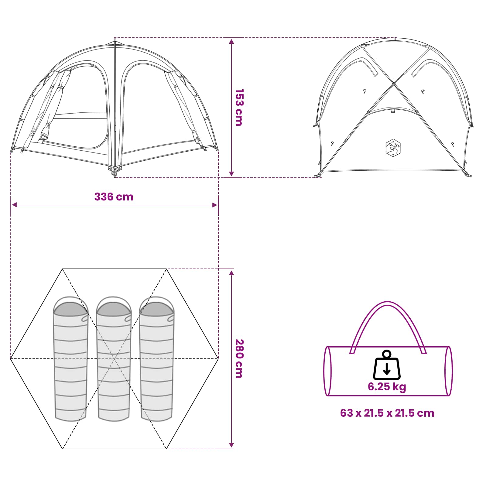 Trekkingtent met regenhoes waterdicht 3-persoons Groen