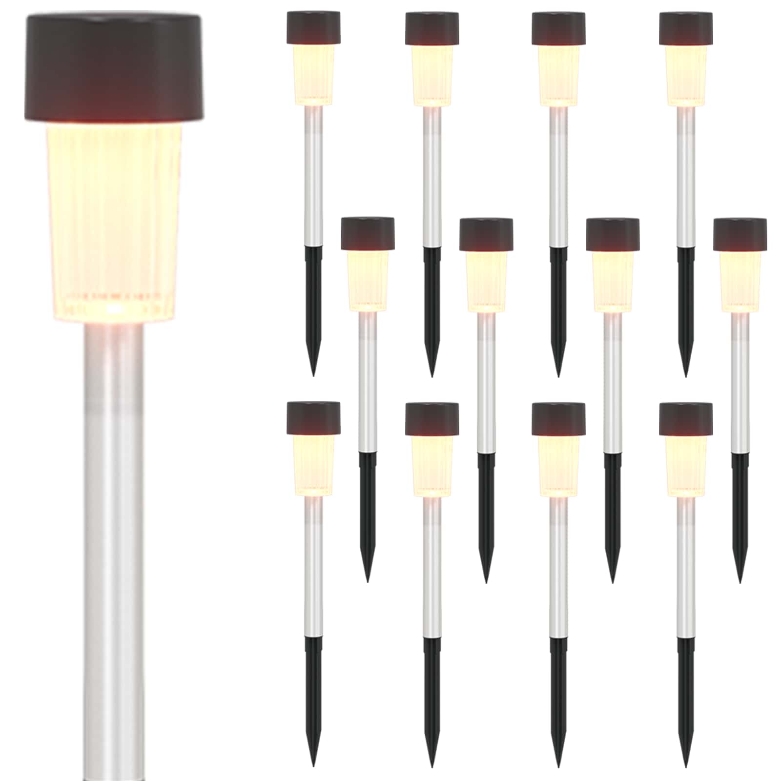 Buitenzonne-lampen met grondpin 12 st Warmwit 29,5 cm