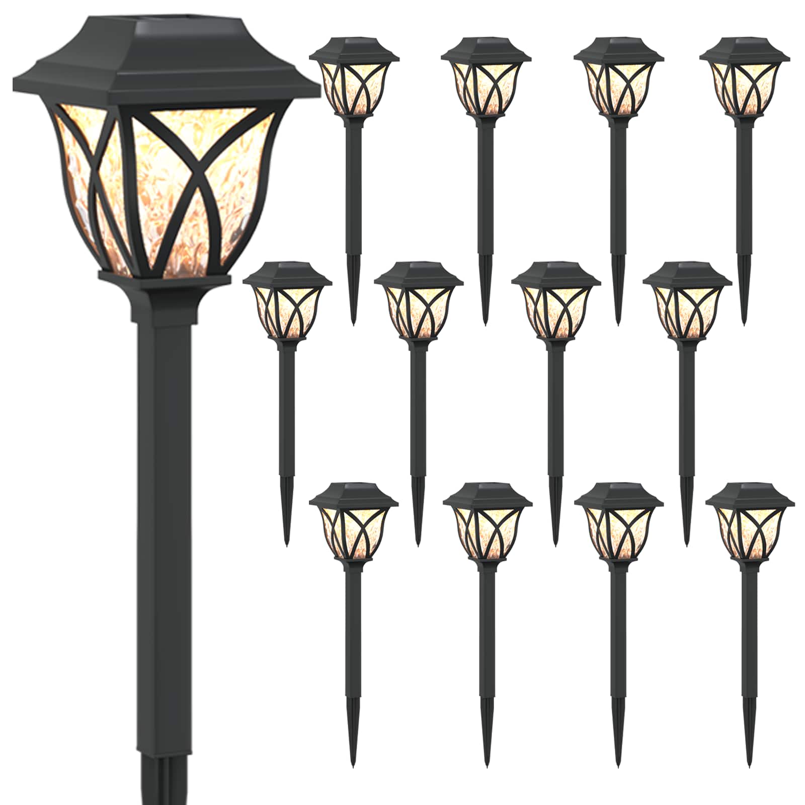 Buitenzonne-lampen met grondpin 12 st Warmwit 42 cm PP
