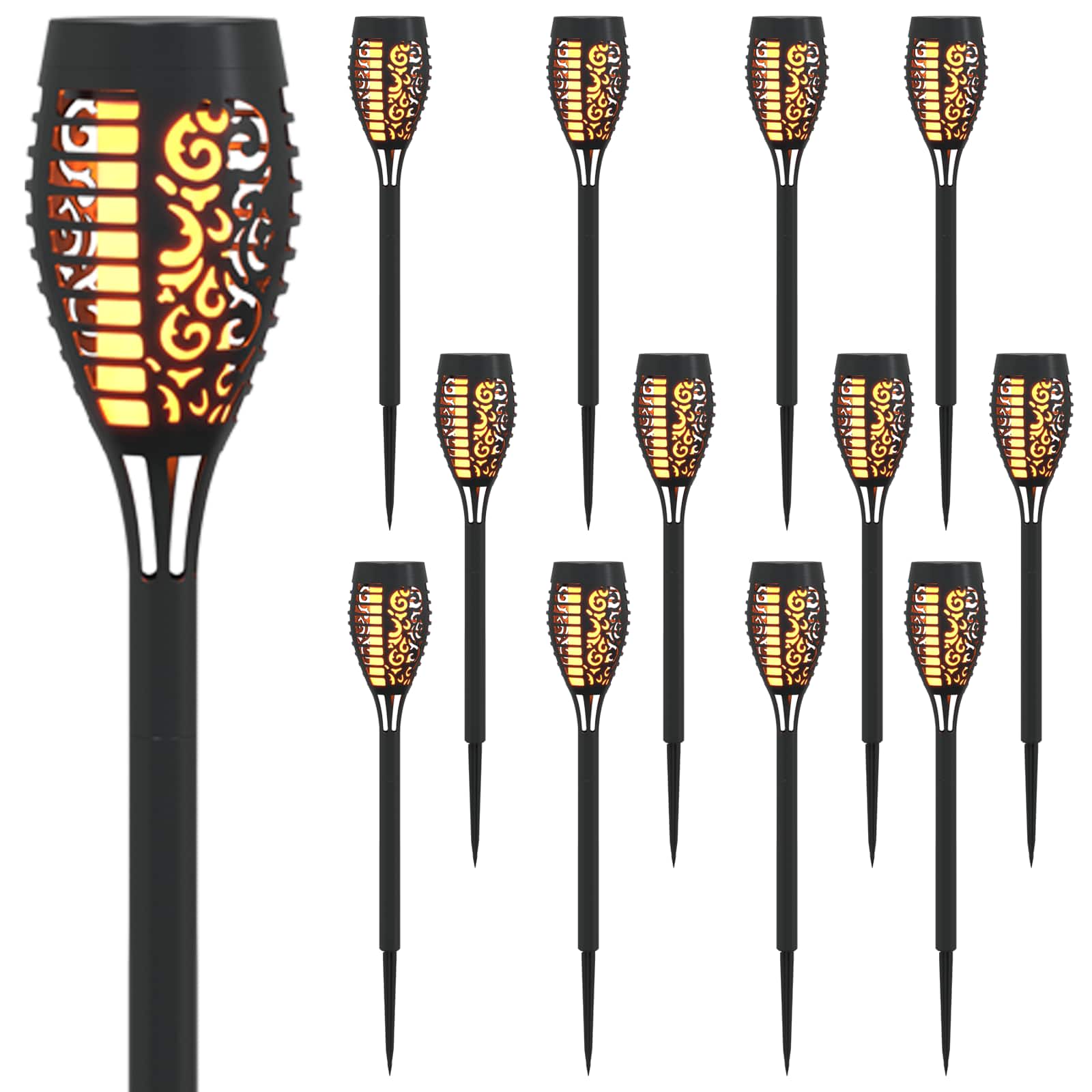 Buitenzonne-lampen met grondpin 12 st Warmwit 47,5 cm ABS