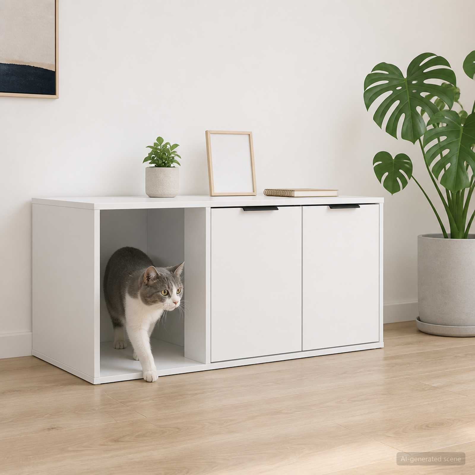 Kattenkrat meubel Wit 100 x 49 x 45 cm Bewerkt hout