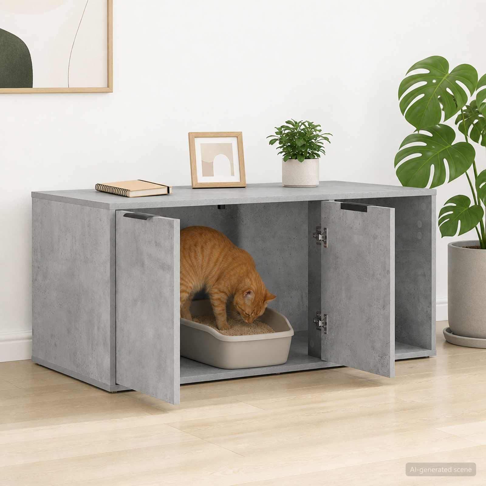Kattenkrat meubel Betongrijs 100 x 49 x 45 cm Bewerkt hout