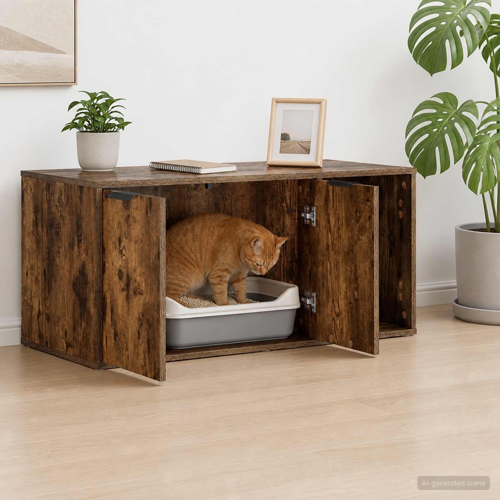 Kattenkrat meubel Gerookt eiken 100 x 49 x 45 cm Bewerkt hout