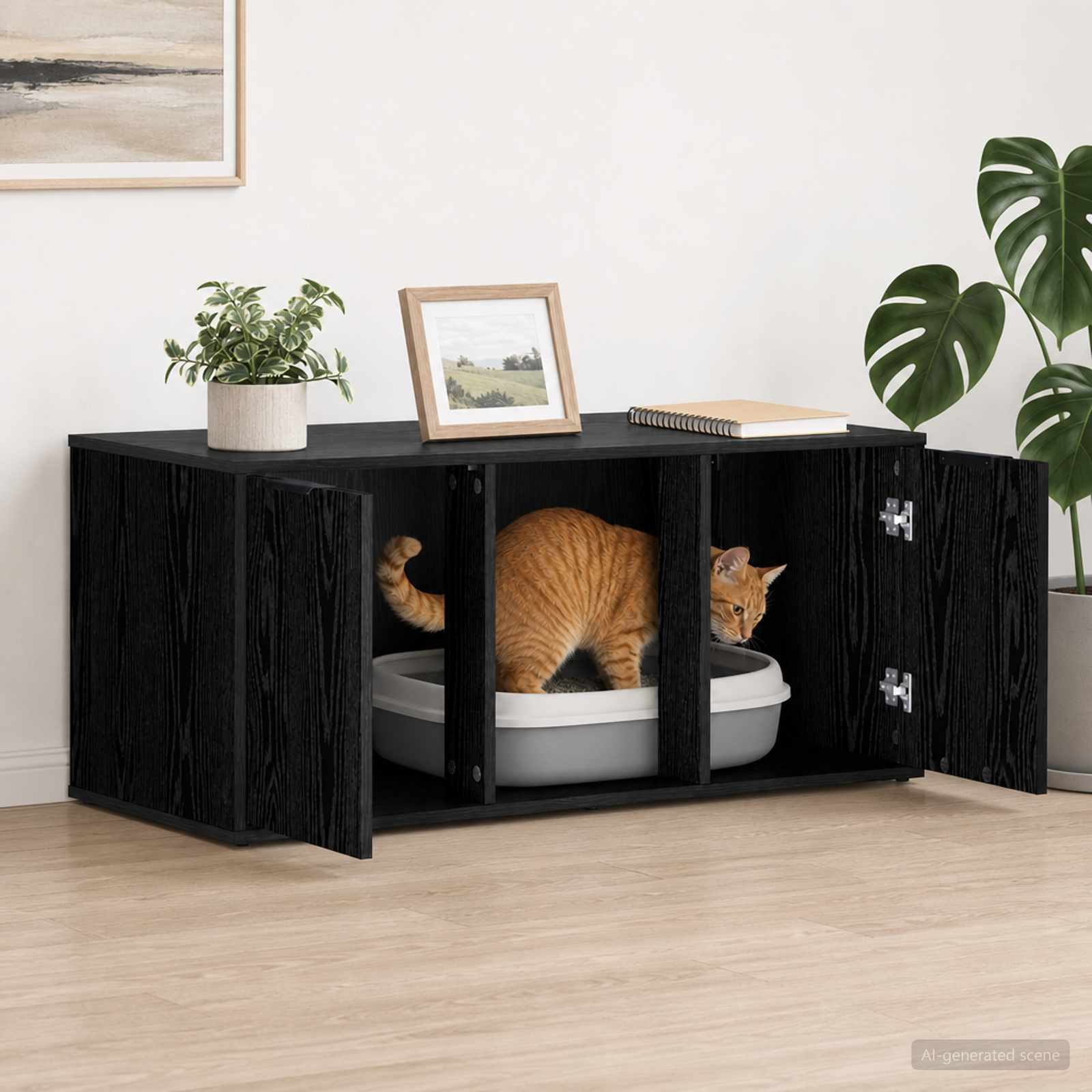 Kattenkrat meubel Zwart eiken 100 x 49 x 45 cm Bewerkt hout