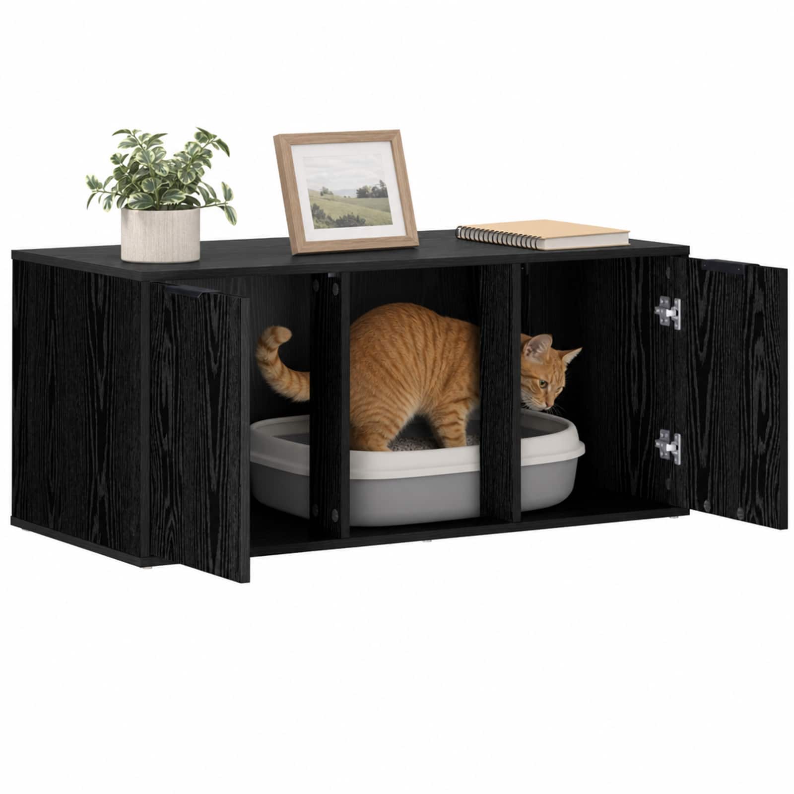Kattenkrat meubel Zwart eiken 100 x 49 x 45 cm Bewerkt hout