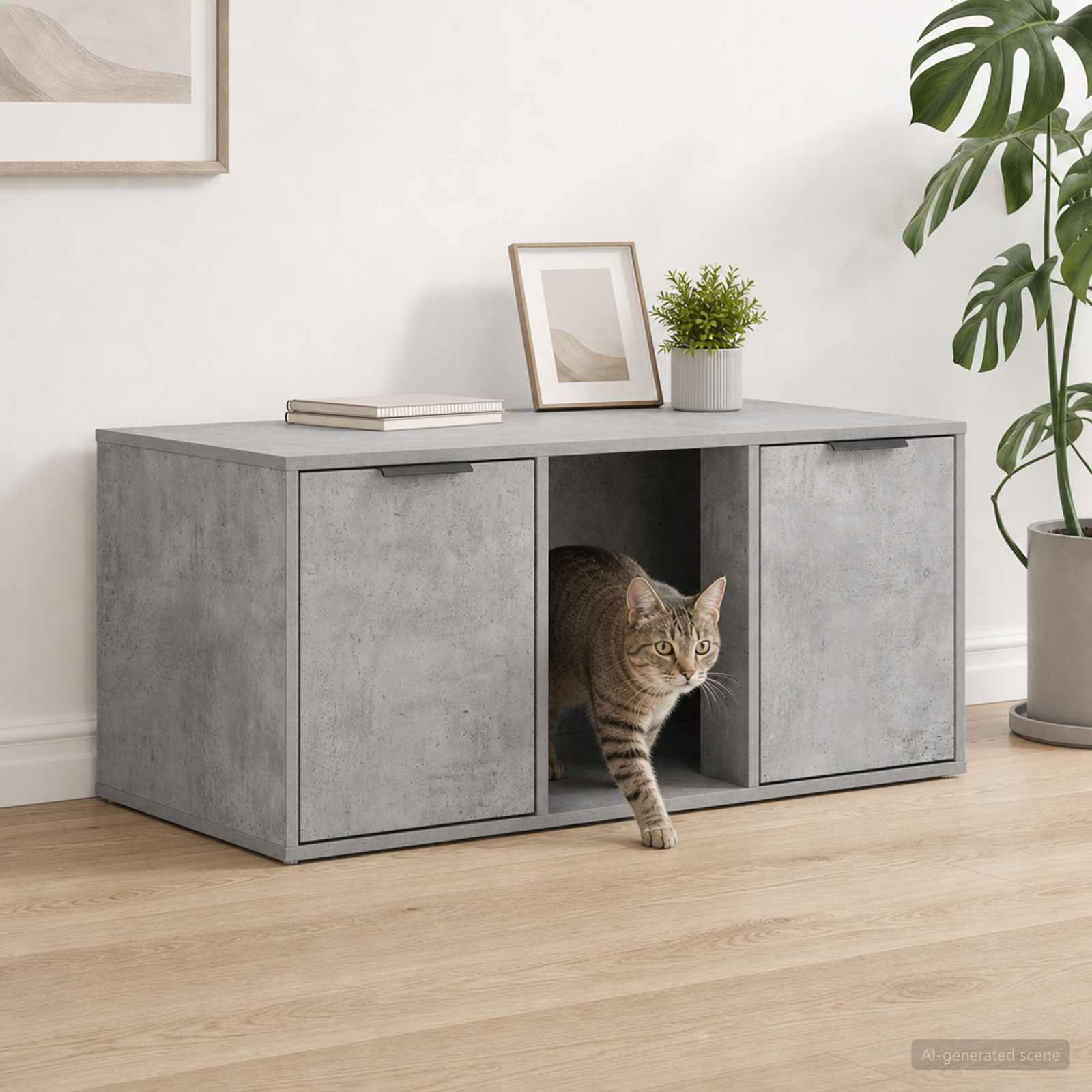 Kattenkrat meubel Betongrijs 100 x 49 x 45 cm Bewerkt hout