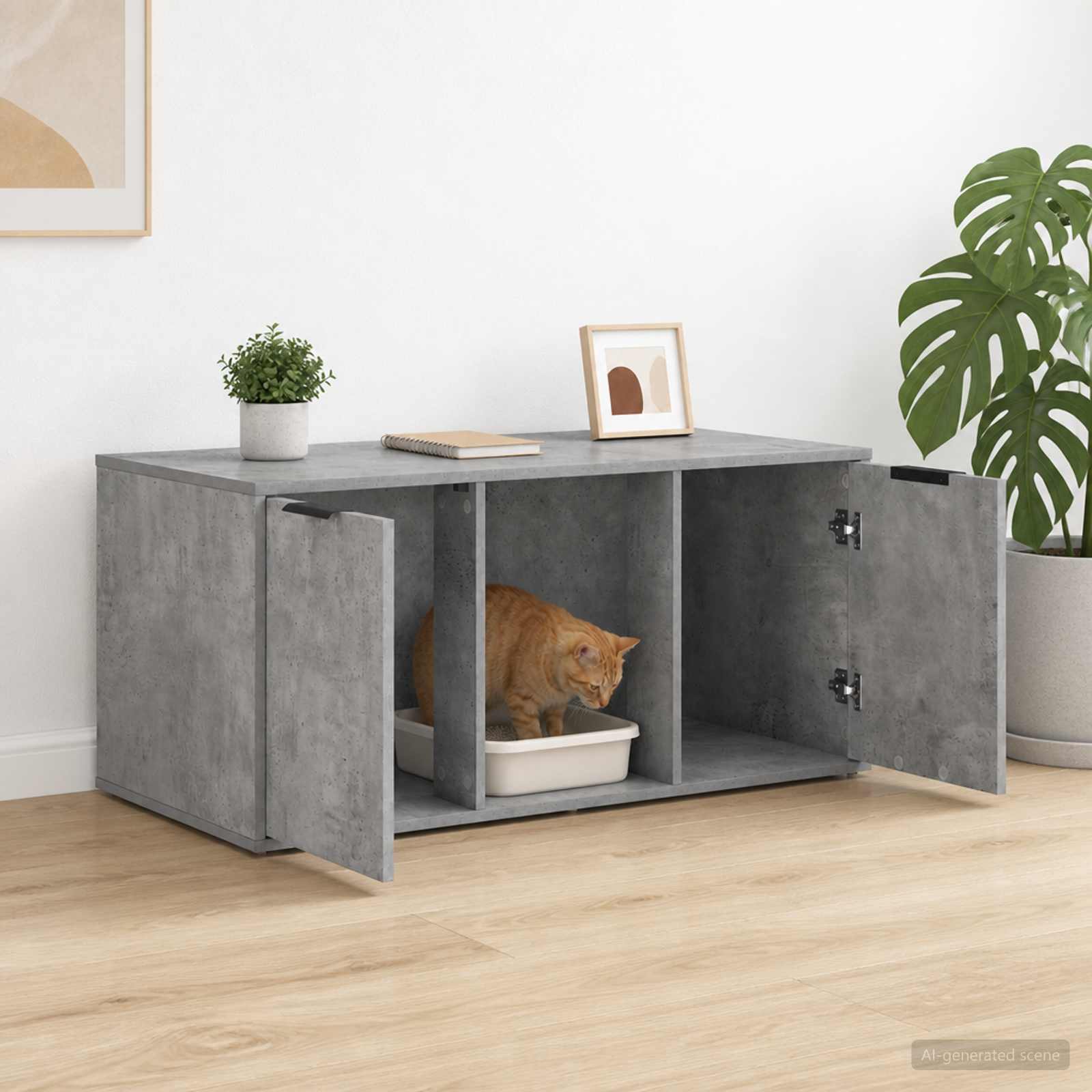 Kattenkrat meubel Betongrijs 100 x 49 x 45 cm Bewerkt hout