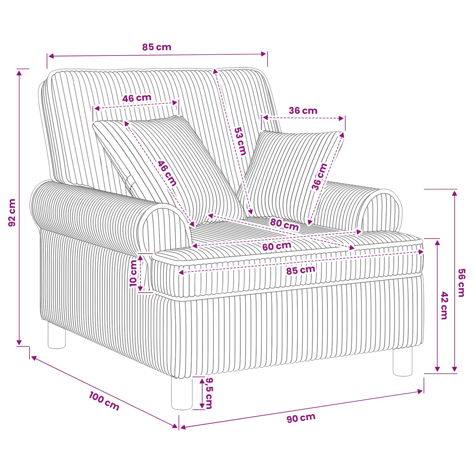 XL fauteuil met kussens Antraciet 1,5 Lijnen Stof