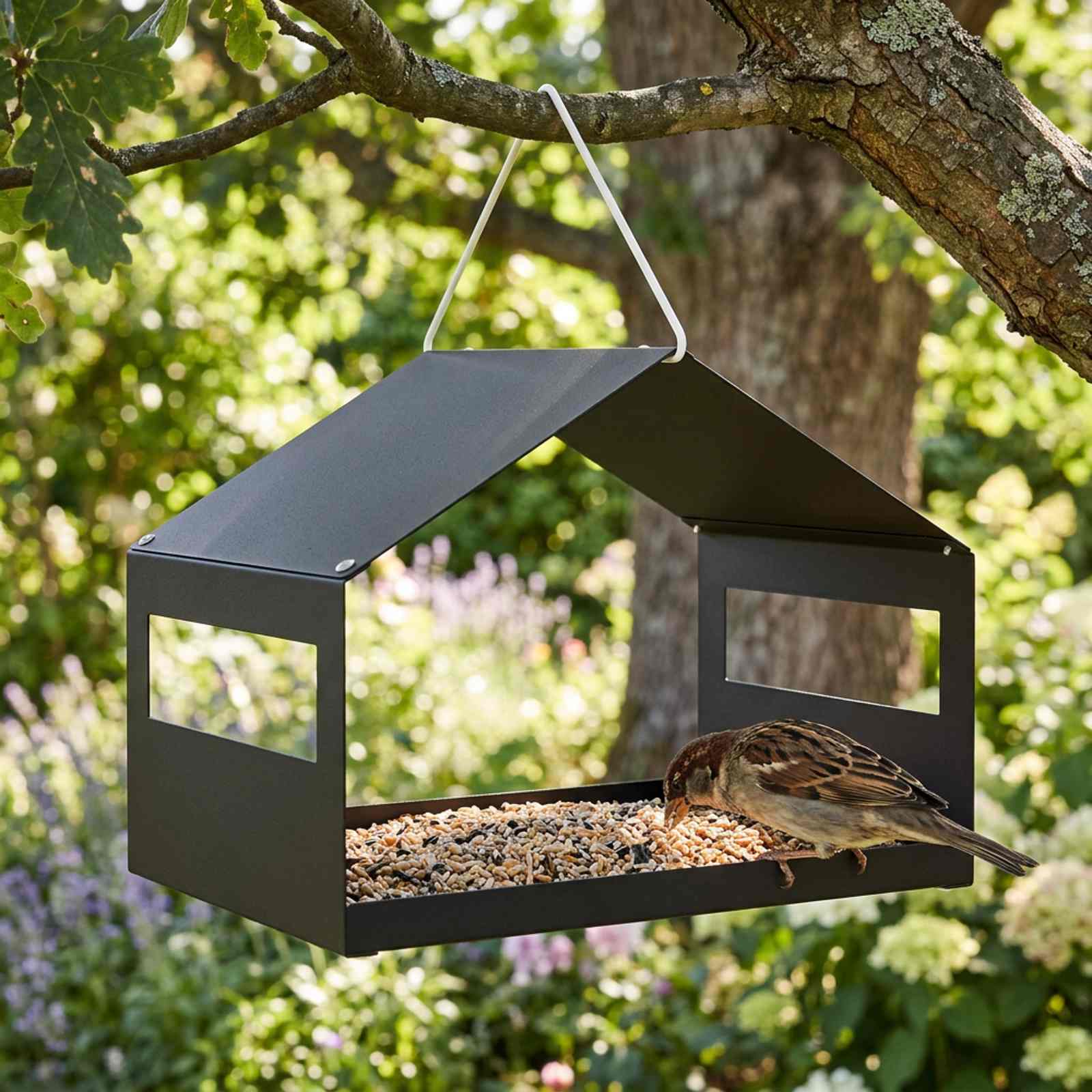 Hangend vogelvoederhuisje Staal Zwart 30 x 23 x 23 cm