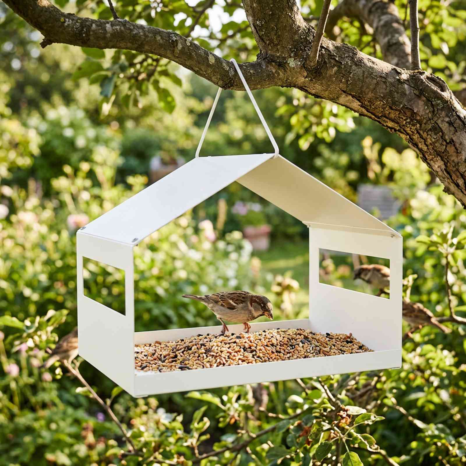 Hangend vogelvoederhuisje Staal Wit 30 x 23 x 23 cm