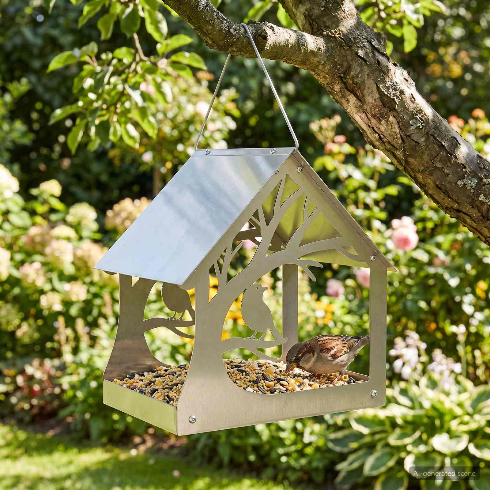 Hangend vogelvoederhuisje Roestvrij staal zilver